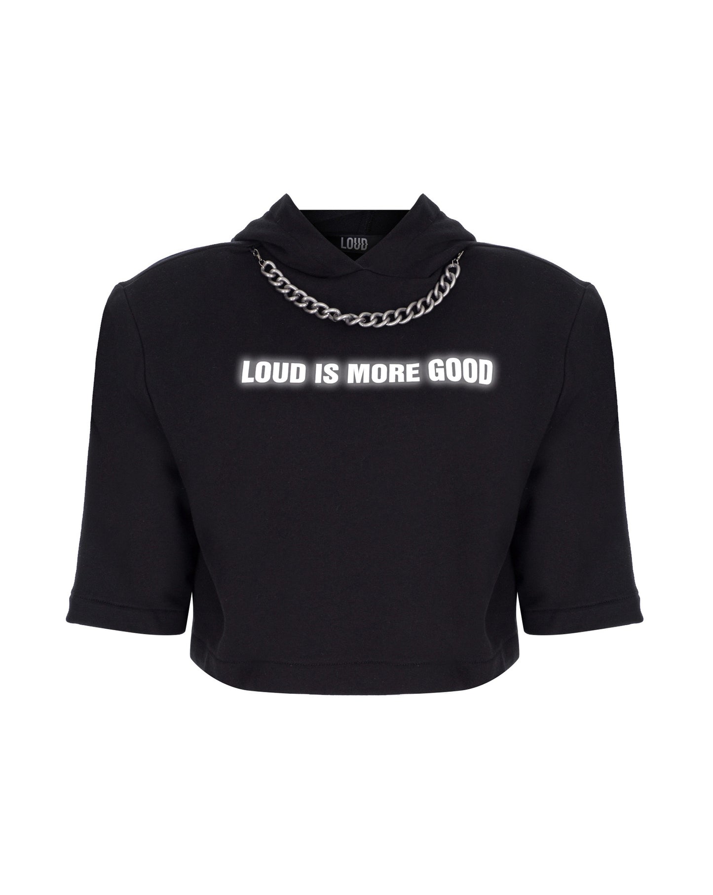 Power shoulder Crop Hooded Sweater