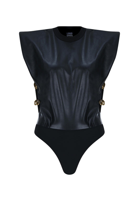 Vegan Leather Bodysuit With Chain at The Side