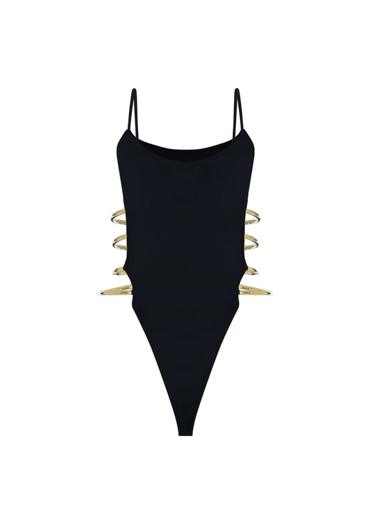 Bodysuit With Curved Metals at The Sides
